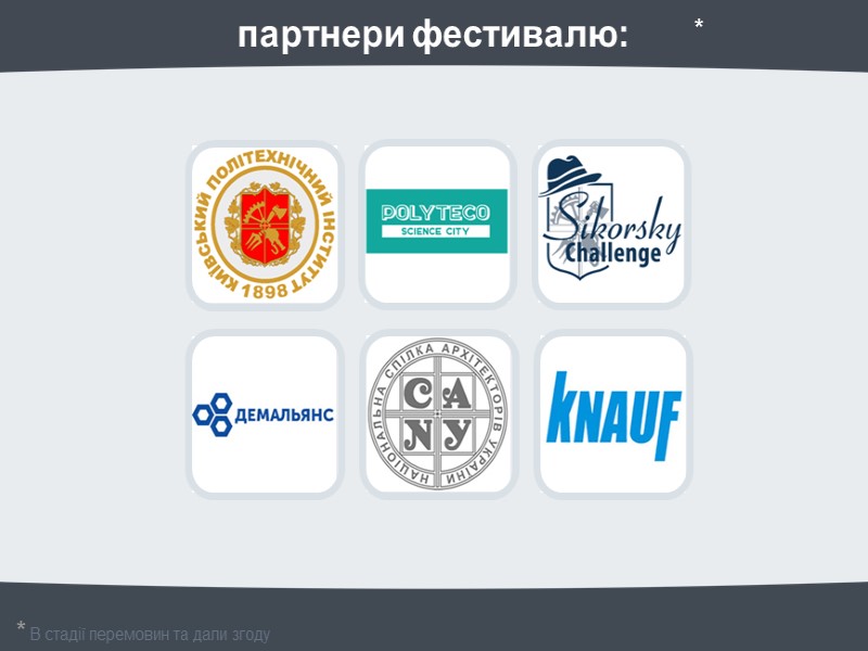 партнери фестивалю: * * В стадії перемовин та дали згоду партнери фестивалю: * * В стадії перемовин та дали згоду